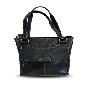 Fossil Black Leather Shoulder Bag Built-In Wallet Organizer